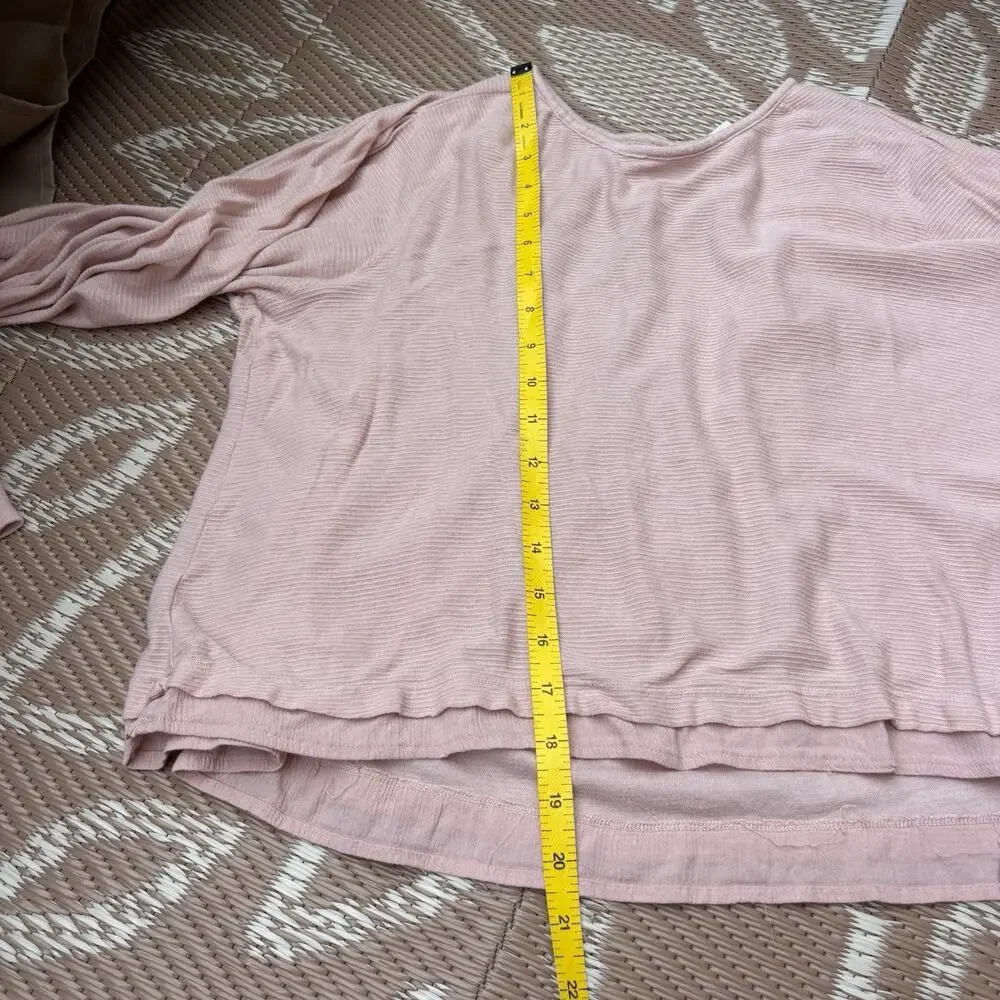 Free People Pink Long Sleeve Round Neck Ribbed Knit Billie Crop Top Womens M
